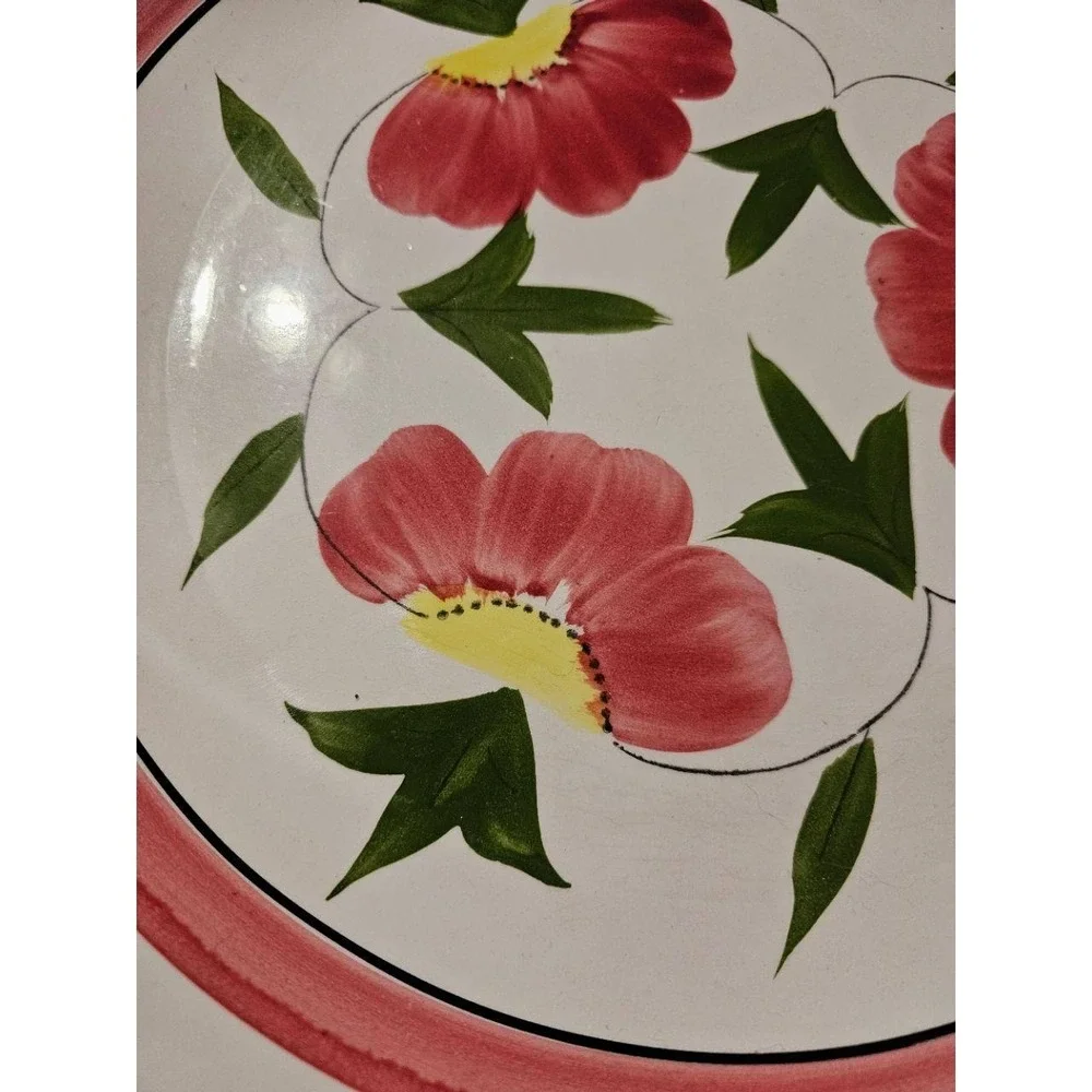 F & J Import Co Cream Dark Pink Floral Vintage Hand Painted Pasta‎ Bowl